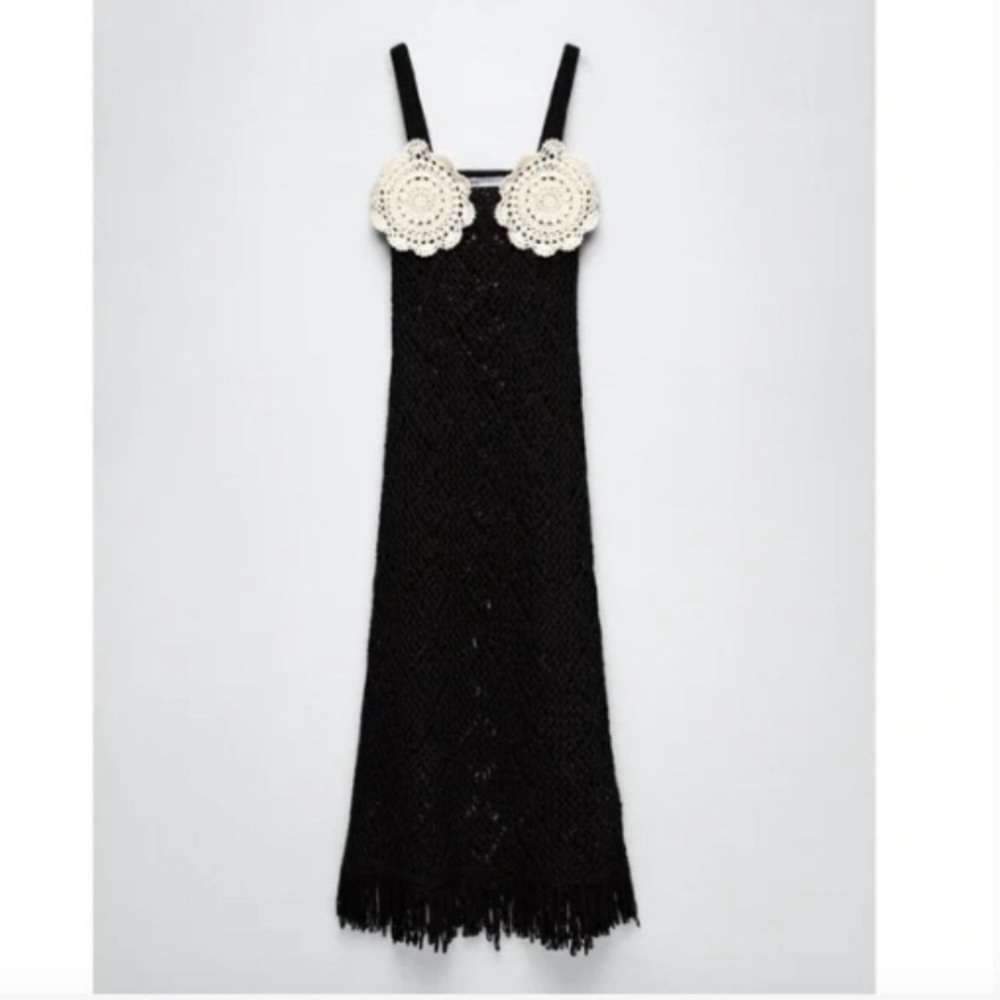 ZARA WOMAN NWT BLACK KNIT FLAPPER MIDI DRESS SIZE SMALL - Picture 8 of 11
